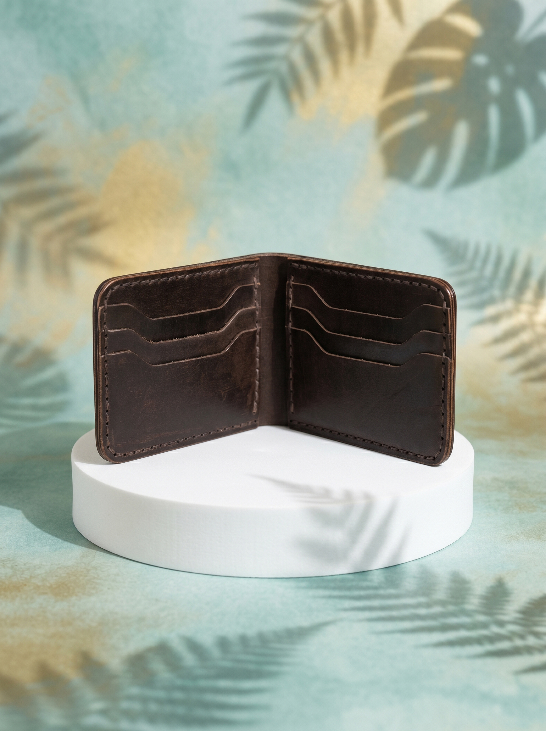 Braunes Card Wallet geöffnet